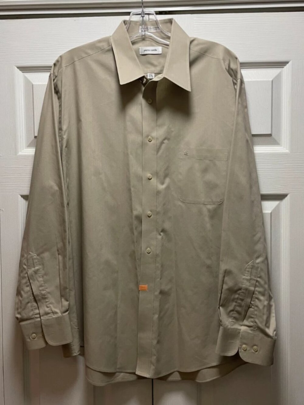 Pierre Cardin Beige Taupe Dress Shirt 17.5 34/35 Button Up Long Sleeve